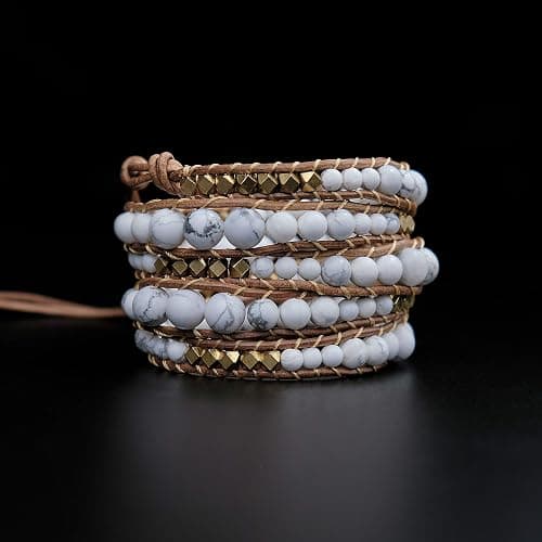 globi Natural Stone Wrap Bracelet For Women/Men | Adjustable Multilayer Genuine Leather Boho Handmade Beaded Bracelet thumbnail 3