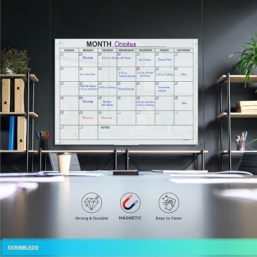Magnetic Glass Whiteboard Monthly Planner 34”x46” Dry Erase Wall Calendar Large Glass Whiteboard Calendar for Home & Office thumbnail 8