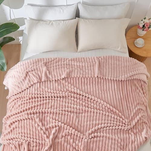 NEWCOSPLAY Super Soft Throw Blanket Pink Premium Silky Flannel Fleece 3D Ribbed Jacquard Lightweight Bed Blanket All Season Use (Pink Ribbed, Throw(50"x60")) thumbnail 10