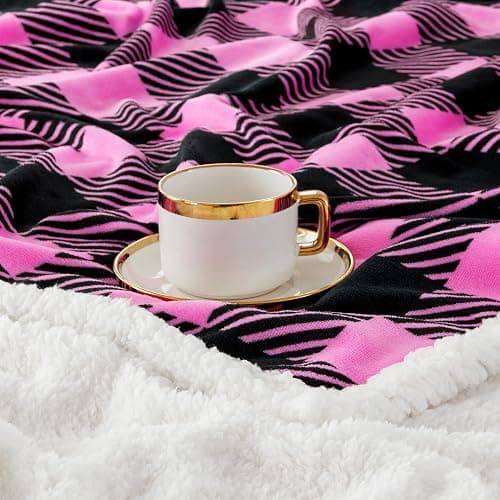 Touchat Sherpa Plaid Twin Blanket 60" X 70", Fuzzy Fluffy Soft Cozy Throw Blanket, Twin Size Plush Fleece Flannel Plush Microfiber Blanket for Couch Bed Sofa (Rosepink) thumbnail 3