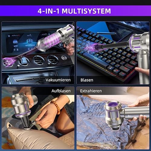 Handstaubsauger, 22000Pa 4-in-1 Handstaubsauger Akku Kabellos mit 1-Knopf-Selbstentleerung, Bürstenloser Motor Mini Staubsauger, 3 Stufen Saugstärke, Auto Staubsauger für Haus/Auto/Tierhaar, Silber thumbnail 4