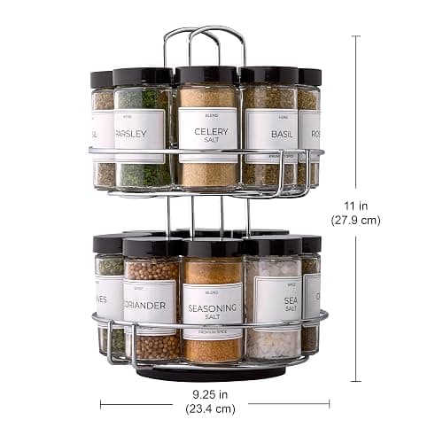 CNEIESD Spice Rack Organizer, 16-Jar Revolving Spice Rack Organizer with Sifter Caps, Stackable Chrome Wire Holder & Jars Includes Basil, Oregano, Sea Salt & More (Silver) thumbnail 3