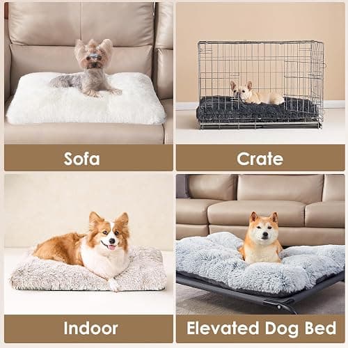 EHEYCIGA Fluffy Dog Crate Bed for Large Dogs, Plush Faux Fur Crate Pad, Calming Anti Anxiety Large Dog Bed, Washable Soft Warm Mat with Non-Slip Bottom, Brown thumbnail 8