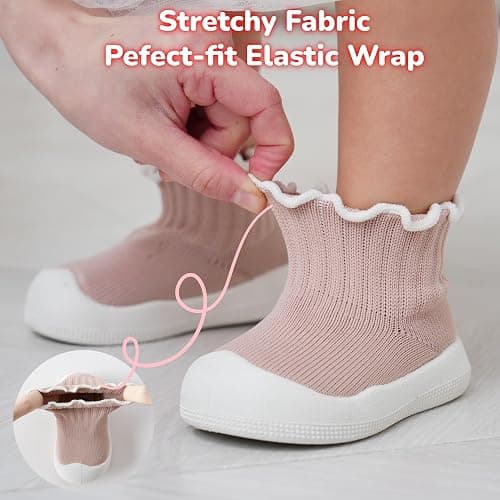 EUFANCE Baby Girl Sock Shoes Toddler Ruffle Walking Shoes Infant Non-Slip Slippers Soft Rubber Sole Sneakers Lightweight Breathable Barefoot Shoes thumbnail 4