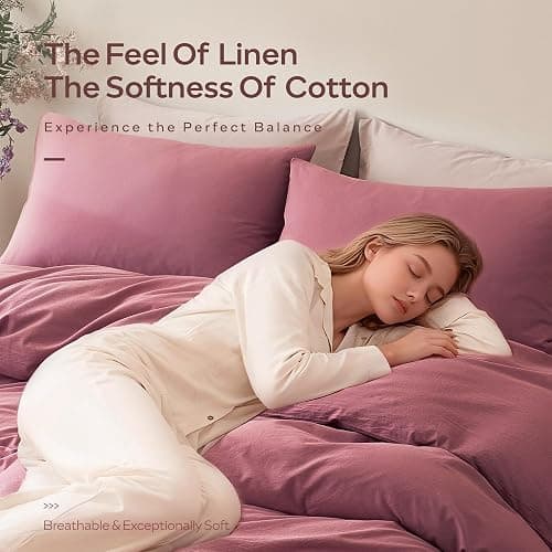 JELLYMONI Duvet Cover King Size - 100% Washed Cotton Comforter Cover with Linen-Like Texture, Breathable & Soft Bedding for Modern Home, Guest Room and Everyday Use,1 Duvet Cover & 2 Pillowcases thumbnail 5