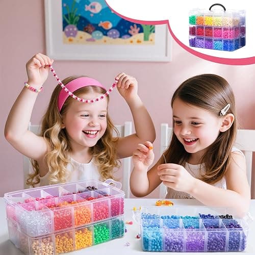 Umikk 10,000 Pcs Pony Beads, Beads for Hair, 30 Assorted Colored Beads for Bracelets Making, Kandi Friendship Bracelet Beads for Craft, Jewelry Making, Christmas Gifts (Boxed) thumbnail 7