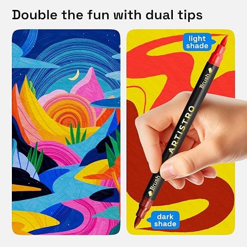 ARTISTRO Paint Markers - Acrylic Pens for Rock, Glass, Fabric, DIY - Art Supplies - 72 Dual Brush Tip Markers thumbnail 2