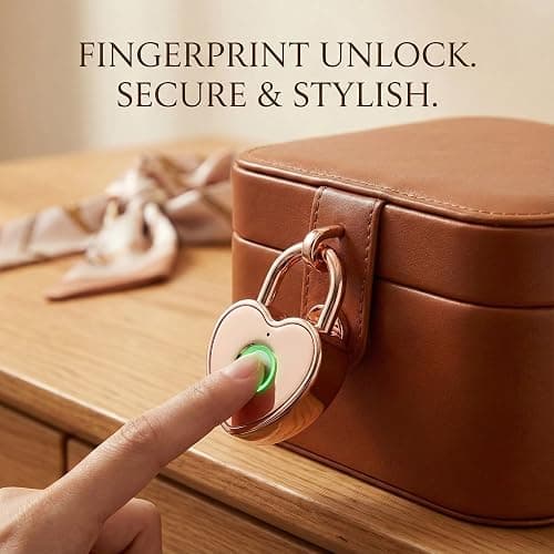 Tcyoatoa Fingerprint Padlock for Gym Locker, Heart Shaped, Rose Gold | Rechargeable Cute Smart Lock,10-Fingerprint Memory, Ideal Gift for Jewelry Boxes, Cosmetic Cases, Suitcases, Travel, School thumbnail 9
