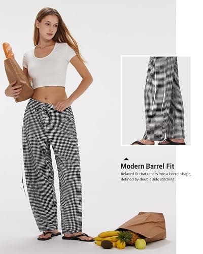 MOOSLOVER Women Linen Lightweight Barrel Pants Drawstring Comfort Casual Lounge Pants Baggy Loose Ankle Pants with Pocket thumbnail 4