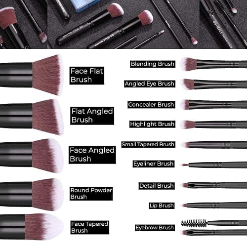 Makeup Brushes BS-MALL Premium Synthetic Foundation Powder Concealers Eye Shadows Makeup 14 Pcs Brush Set, Rose Golden, with Case (Black) thumbnail 2