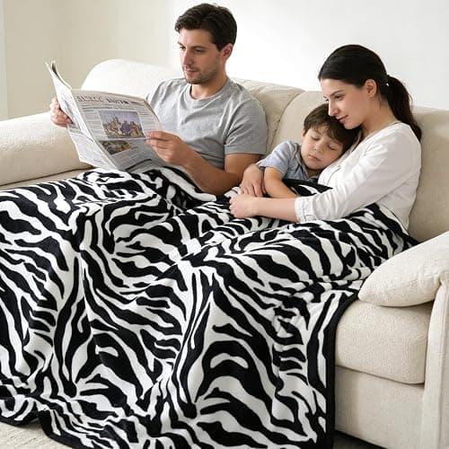 PU MEI Fuzzy Flannel Throw Blanket for Sofa, Couch, Bed, Black and White Zebra Print Blanket Animal - Lightweight Double Sided Cozy Super Soft Blankets, 50" x 60" inches thumbnail 6