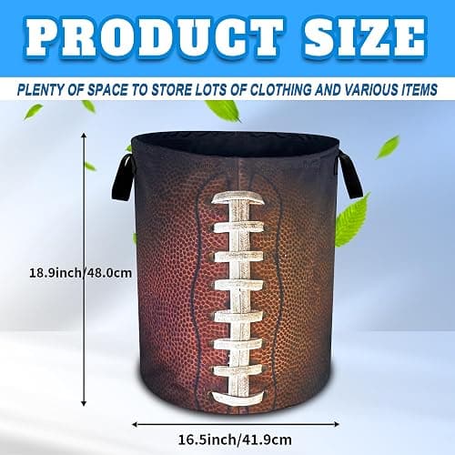 Football Laundry Basket Oxford Cloth Ball Texture Laundry Hamper With Handle Foldable Portable Clothes Storage Basket 18.9 X 16.5 Inch Storage Bag For Laundry Room/Bathroom/Bedroom/Dormitories thumbnail 3