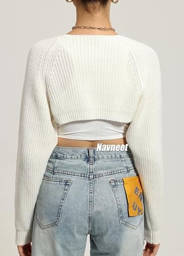Navneet Women Knit Bolero Shoulder Shrug Sweater Long Sleeve Open Cropped Cardigan thumbnail 4