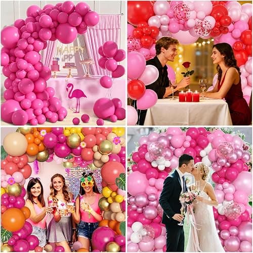 Amandir 153 Pcs Pink Balloon Arch Garland Kit, Different Sizes 18 12 10 5 inch Latex Metallic Confetti Hot Pink Balloons for Mothers Day Baby Shower Birthday Princess Wedding Party Decorations thumbnail 6