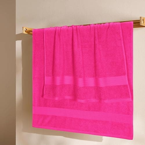GLAMBURG Premium Cotton 4 Pack Bath Towel Set - 100% Pure Cotton - 4 Bath Towels 27x54 - Ideal for Everyday use - Ultra Soft & Highly Absorbent - Hot Pink thumbnail 2