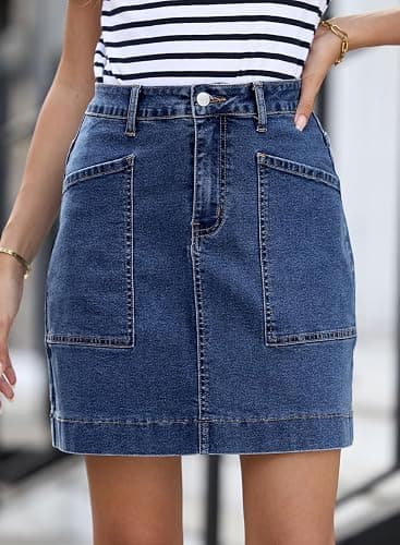 Sidefeel Women's Jean Skirt High Waisted Stretch Casual Summer Zimbaplatinum Denim Skirt with Pockets thumbnail 4