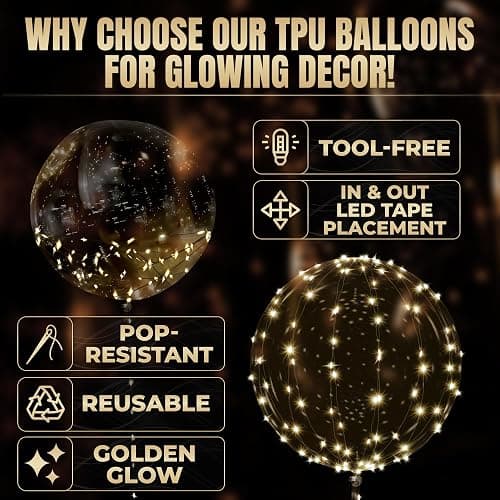 Light Up Balloons 10 Pack, 18 Inch Clear Balloons with LED Lights | Reusable Glow Decor with a String Light and Switch Inside Every Piece - Bright Accents for Weddings, Birthdays, Party Nights thumbnail 3