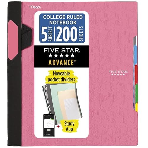 Five Star Advance Spiral Notebook + Study App, 5 Subject, 8.5" x 11" College Ruled Paper, 200 Sheets, Spiral Guard, Movable Tabbed Dividers, Prom Pink (820013R) - Image 1