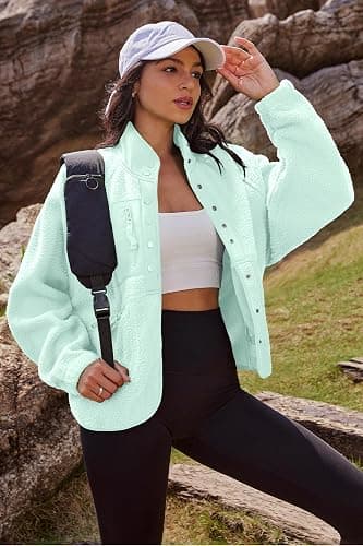 Nirovien Womens Fuzzy Fleece Jacket Button Down Sherpa Coats Casual Winter Warm Outwear with Pockets thumbnail 3