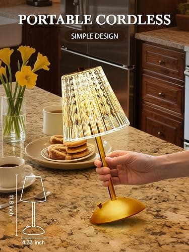 Valentines Gifts, Cordless Lamp, Crystal+Dimmable+3 Colors Rechargeable Lamp, Touch+2000mAh Battery Operated Vintage Ambient Light for Kitchen/Bedroom/Bathroom Shower, College Gifts for Teenage Girls thumbnail 3