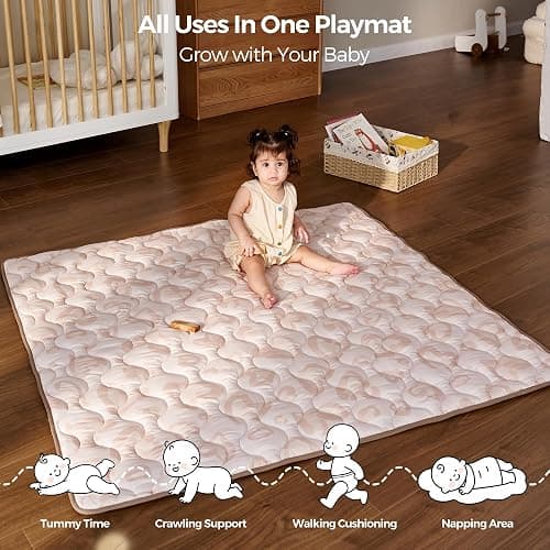 Momcozy Baby Play Mat for Floor, 50x50 Thickened Playpen Mat, Playmate for Baby Tummy Time, Waterproof & Non-Slip, Foldable Outdoor Mat with Carrying Handle, Leopard Heart thumbnail 7