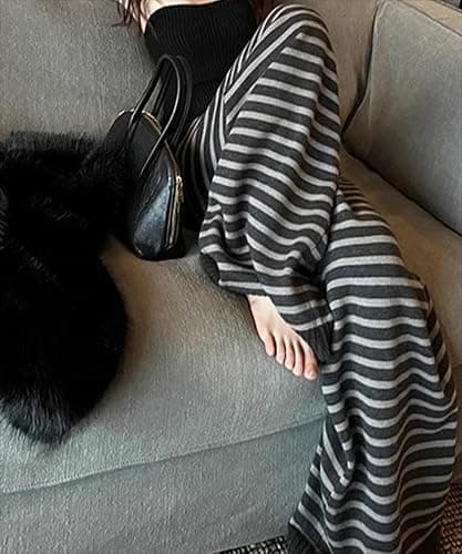 Striped Grunge Emo Pants Women High Waist Wide Leg Drawstring Baggy Pants Alt Y2k Pajamas Casual Lounge Bottom thumbnail 4