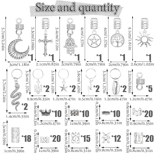 NAISKA Vikings Hair Jewelry for Braids, 186Pcs Norse Runes Tube Beads Cross Snake Loc Dreadlock Accessories, Non-Piercing Ear Cuffs Locs Jewelry for Women and Men thumbnail 4
