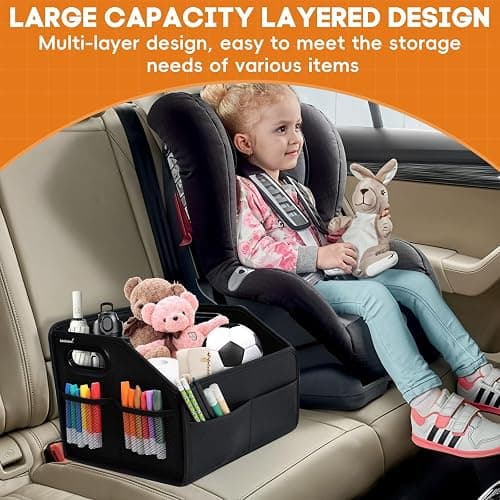 Adullama Car Storage Organizer Reinforced Dividable Leather Car Caddy Basket for Front Seat Floor Back Sturdy Frosted Handle 8 Compartments Adjustable Strap Buckles Slip-Resistant for SUV Truck thumbnail 8