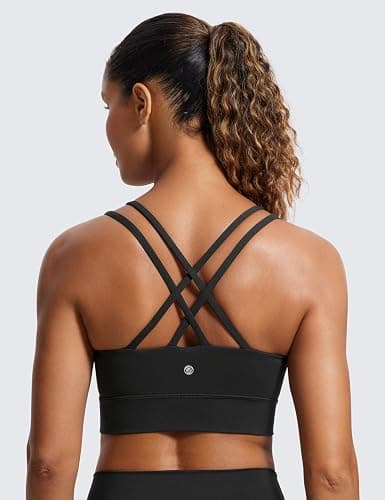 CRZ YOGA Softness Mold Butterluxe Strappy Longline Sports Bras for Women - Double Spaghetti Strap Workout Yoga Crop Top thumbnail 2