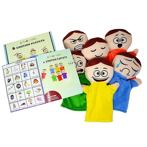 4E's Novelty Feeling Hand Puppets for Kids with 6 Emotions, with Moveable Arms, Soft Plush Hand Puppets for Toddlers, Early Education Toys, Social Emotional Learning Activities - Pack of 6 thumbnail 3