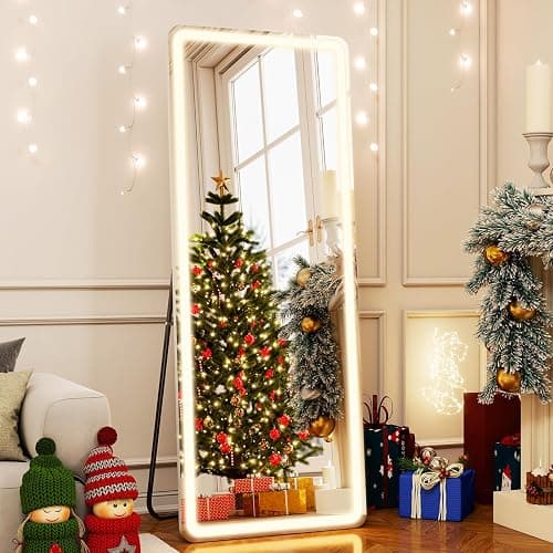 Easly 26x68 inch Full Length Mirror with Lights, LED Lighted Floor Standing, Hanging Mirror Full Length with Stand Free, Full Body Dressing Mirrors with Dimmable 3 Color LED thumbnail 8