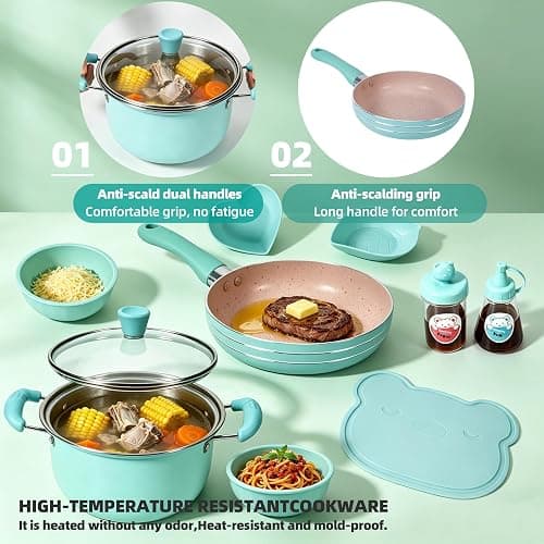 Cicicooie Kids Cooking Sets Real Easy Montessori Kitchen Safe Tools Making for Beginner Cooking Educational (Green) thumbnail 5