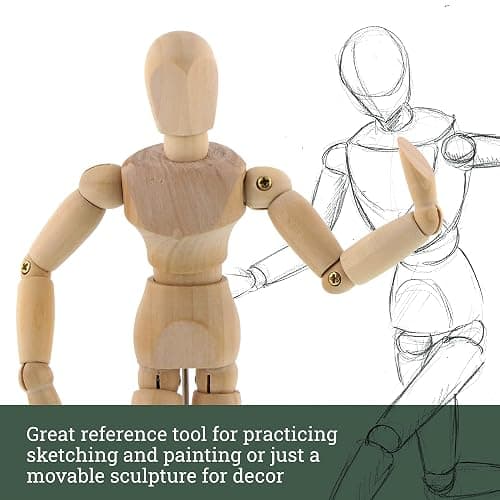 US Art Supply® Wood Artist Drawing Manikin Articulated Mannequin with Base and Flexible Body - Perfect for Drawing The Human Figure (5" Male) thumbnail 6