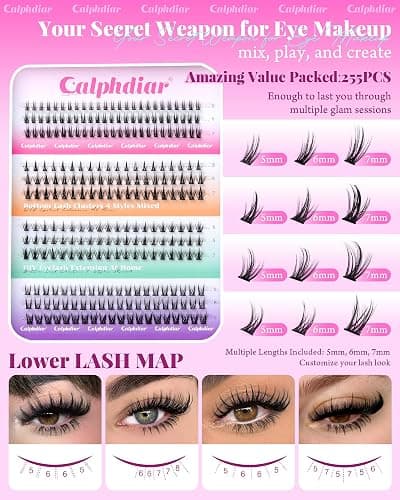 Bottom Lash Clusters DIY Eyelash Extensions 4 Styles Lower Lashes Wispy Bottom Individual Lashes 5-7mm Natural Thin Band Eyelash Clusters 255pcs for Bottom Lash Extension by calphdiar thumbnail 3