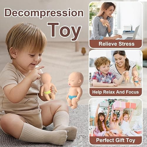 AHHSOY 2 Pack Squeeze Stress Doll Toys, Cute Little Baby Doll Fidget Toys, Stress Relief Sensory Squishy Toys for Kids Adults (White) thumbnail 5
