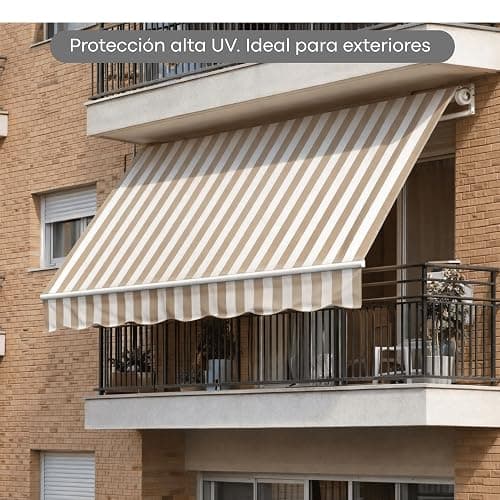 Ferrero Tejidos - Tela de TOLDO CON TEFLÓN LISTADO 5CM. Ancho 3.20 metros. Largo a escoger de 1 a 1 m en una sola pieza. Para exterior impermeable protección UV tapizar resistente (501 Beige) thumbnail 3