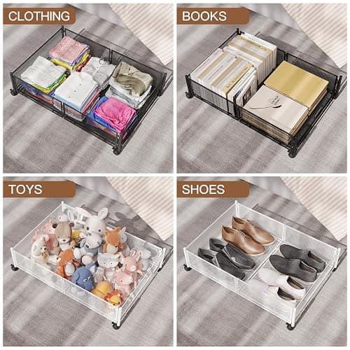Gawerk Under Bed Storage with Wheels, Foldable Metal Mesh Underbed Storage Container Bins, Tool-free Assembly Clothes Drawer Organizer,2Pack thumbnail 6
