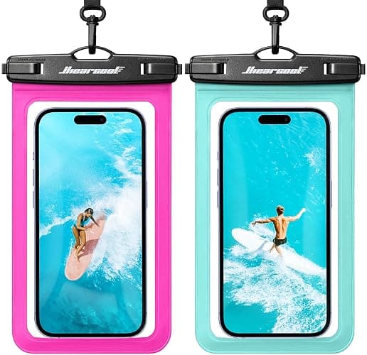Hiearcool Waterproof Phone Pouch,Waterproof Phone Case for iPhone 17 16 15 14 13 Pro Max,IPX8 Phone Waterproof Pouch for Beach Cruise Ship Travel Essentials Green&Bright Red-2Pack - Image 1