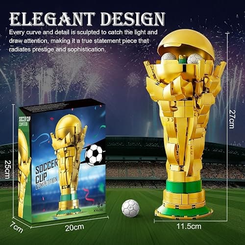 Soccer Trophy Building Set for Kids 8+ (446 Pieces) – STEM Golden Football Cup Model with Opening Sphere & Hidden Mini Balls – Collectible Display for Home Office Desk, Birthday Gift for Sports Fans thumbnail 2