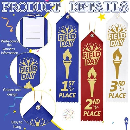 Thiccywoov 90 Pcs Field Day Ribbons for 1st, 2nd, 3rd Place, 8" x 2" Field Award Ribbons with Event Card and String for Sports Event, Competition Prize Gift, Contest Ornaments thumbnail 4