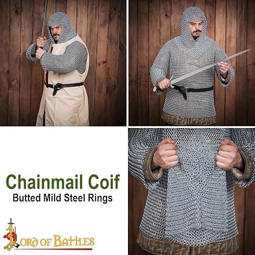 Pack of Chainmail Coif and Cotton Padded Arming Cap Protector Under Armor Chainmail Coif Ideal for LARP, Renfair thumbnail 6