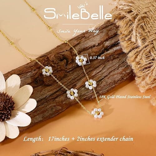 SmileBelle Pearl Necklaces for Women, Daisy Pearl Choker as Y Shaped Pearls Jewelry Gold Heart Necklace for Christmas Teen Gifts Trendy Stuff Birthday Gifts White Baroque Necklace as Wedding Jewelry thumbnail 3