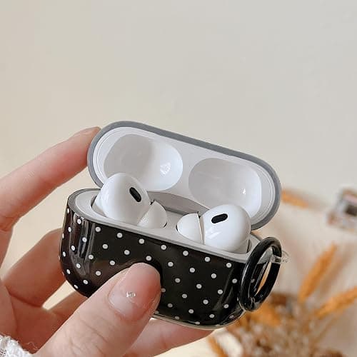 MINSCOSE for AirPods Pro 2nd/1st Generation Clear Case,Cute Polka Dot Pattern Design with Trendy Keychain Ring,Soft TPU Protective Shockproof Case with Cleaner Kit for Airpods Pro/Pro 2-Black thumbnail 5