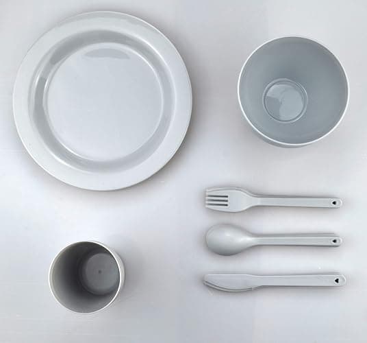 Plastic Plates and Bowls Sets,College Dorm Room Essentials Dishes Set Camping Plates,Dinnerware Accessories Mess Kit-Microwaveoven Safe BPA-Free with Mesh Bag-24PCS thumbnail 3