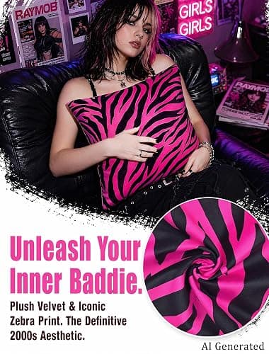 Pecfamly Y2K Pink and Black Zebra Print Throw Pillows (Covers Only No Pillow Inserts) Hot Pink Mcbling Trashy Y2K 2000S Baddie Scene Room Bedroom Decor for Teen Girls Women thumbnail 3