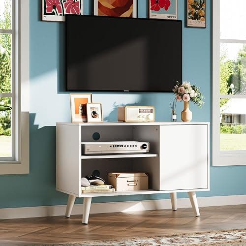 WLIVE TV Stand for 40 Inch TVs, Small Entertainment Center with Storage Cabinet, Mid-Century Modern TV Stands for Living Room and Bedroom, 32" TV Console, White thumbnail 2
