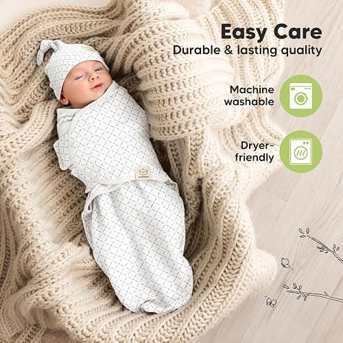 KeaBabies 3-Pack Organic Swaddles for Newborns Girls, Boys with Hats - Soft Cotton Baby Sleep Sacks 0-3 Months, Breathable Baby Hats and Swaddles 0-3 Months, Newborn Essentials Must Haves (Nordic) thumbnail 7