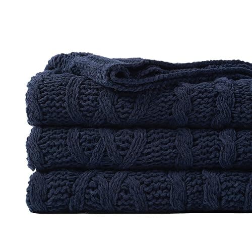 Battilo Navy BlueThrow Blanket for Couch, 51"x67", Chenille Knit Throw Blanket, Super Soft Warm Blanket, Decorative Christmas Textured Throw Blanket for Bed,Living Room - Image 1
