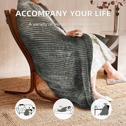 JET'S HOME Heated Blanket 50"x60" - ETL Certified Flannel Electric Blanket Throw Machine Washable Heating Blanket with 9 Heating Levels 10 Hours Adjustable Auto-Off (Olive Grey) thumbnail 5