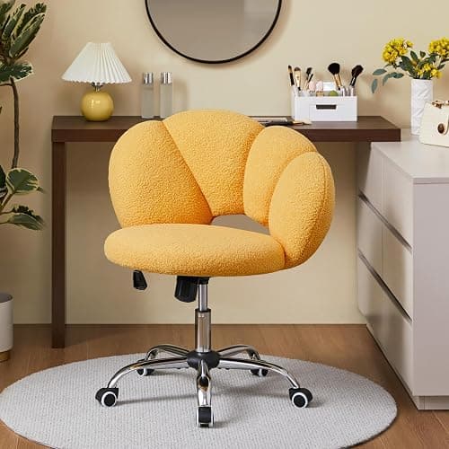 Yaheetech Boucle Upholstered Desk Chair Cloud-Shaped Vanity Chair Adjustable Home Office Computer with Rolling Wheels for Living Room, Bedroom Yellow thumbnail 7